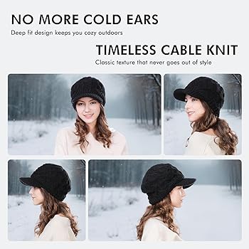 Comhats Wool Knit Visor Beanie Hat for Women Womens Cable
